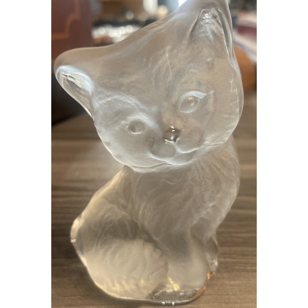 Viking‎ Frosted Glass Kitten Cat Handmade Original Paperweight 5.5"